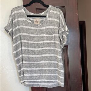 Chaser Gray and White Striped Short Sleeve Tee